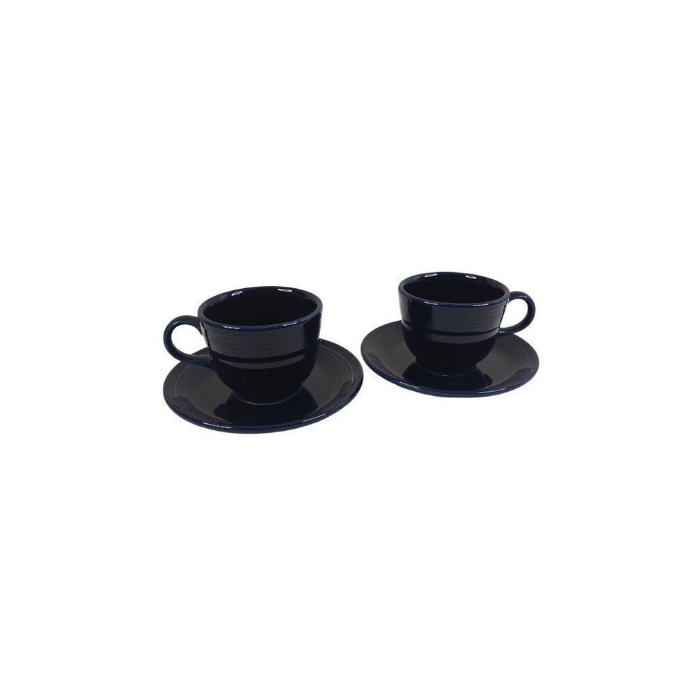 Vintage Dark Blue Fiesta Coffee Cups Saucers Lot of 4 Pristine